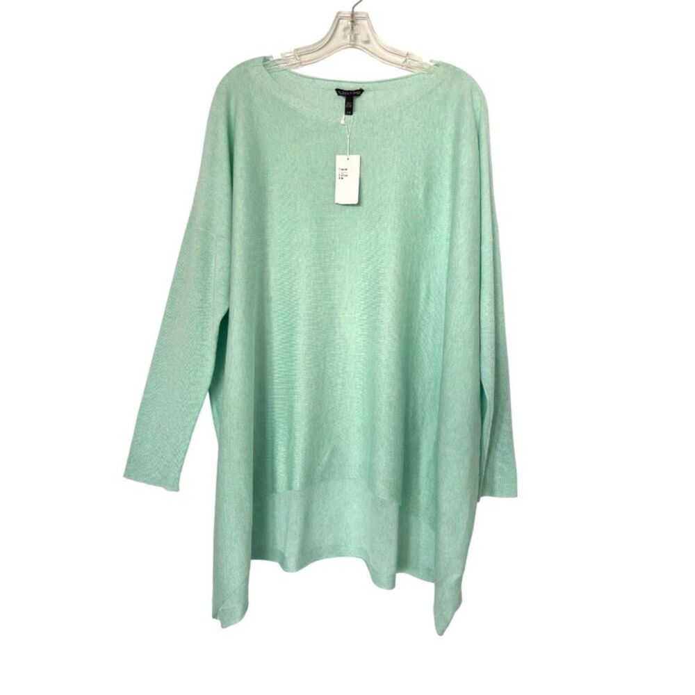 NWT Eileen Fisher Lagenlook Arora Silk Blend Bateau Neck Tunic Mint Green L